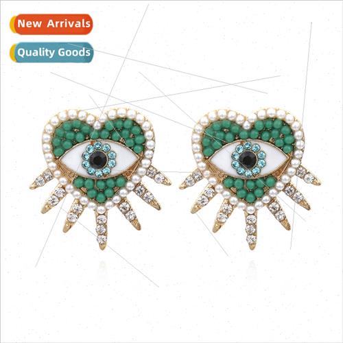 Korean new devil eye diamond earrings retro fashion rice bea