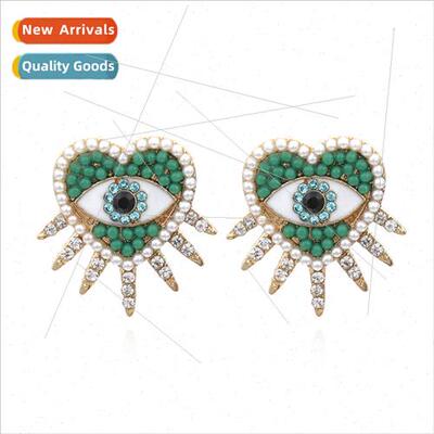 Korean new devil eye diamond earrings retro fashion rice bea