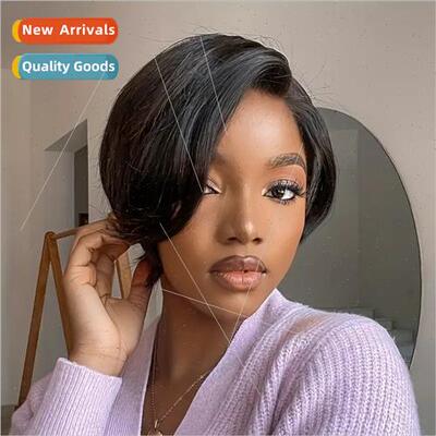 Europe wig parted bangs short hair slightly curly styling wi