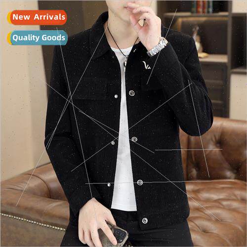 Men jackets spring fall corduroy lapel coat versatile youth