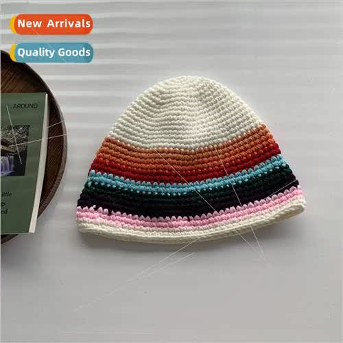 Korean  new color-splicing striped knted fisherman hat child