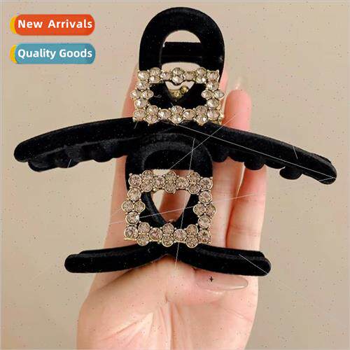 Black Flocking Rhinestone Clip Goddess Hair Grip Back Head H
