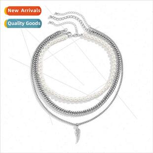 Popular Europe jewelry men feather pendant multi-layer pearl