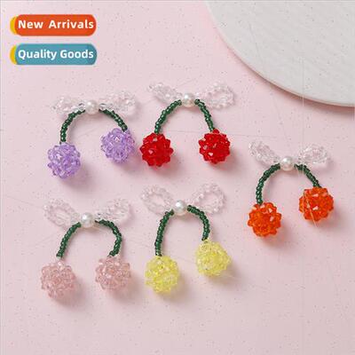 Small fresh pearl crystal bow cherry diy handmade weaving be