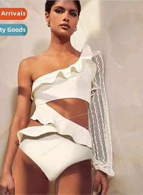 One Shoulder Mesh Long Sleeve One-piece Bikini 2023 New Soli