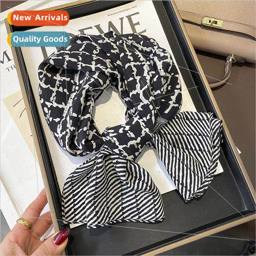 Englblack plaid retro double crepe silk scarf women long mul