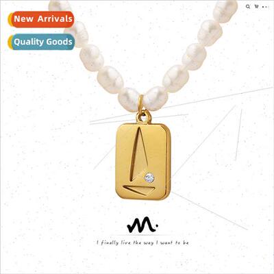 Tanium Steel Square Plaque Recessed Triangle Zirconia Pendan