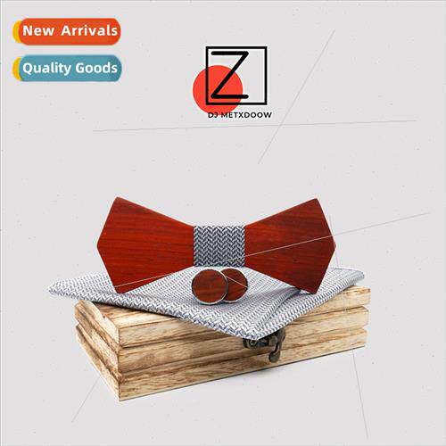2021 Brand New Pointed Men Women Wooden Bow Tie Set Wedding