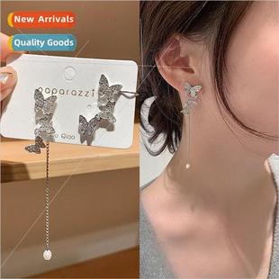 asymmetric needle delicate butterfly fas 925 earrings silver