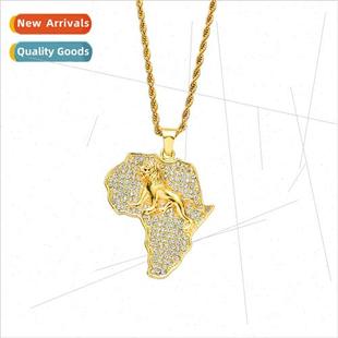 Full Diamond Pendant Hip Necklace Hop Map Europe African