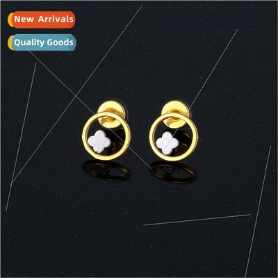 Stainless steel casting earrings simple round four-leaf clov
