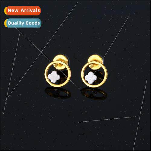 Stainless steel casting earrings simple round four-leaf clov