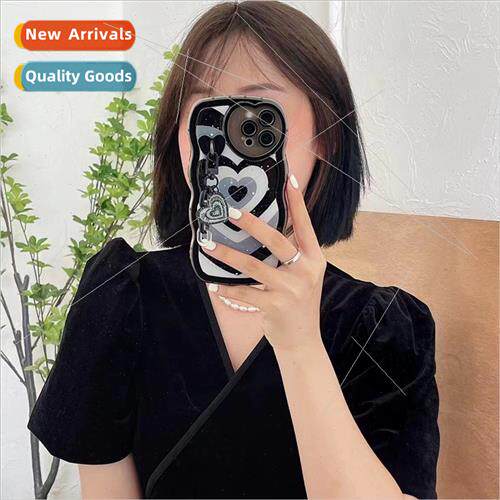 Glitter Stacked Black Heart Pendant 适用 iPhone 14pro Apple