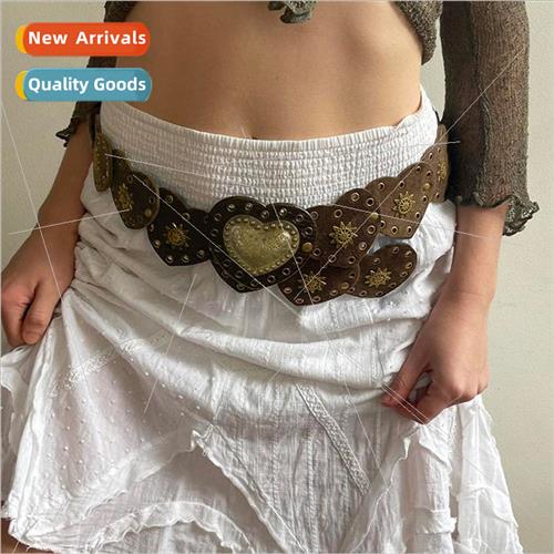 Europe Retro Cowboy Western Belt Women Metal Splicing Hollow