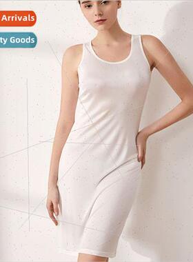 Summer silk sleeveless round neck undershirt long dress wome