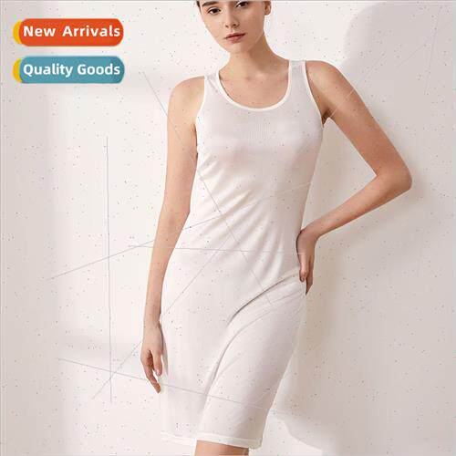 Summer silk sleeveless round neck undershirt long dress wome