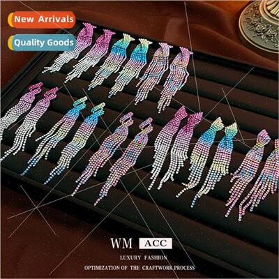 lver needle colorful diamond geometric tassel earrings Europ