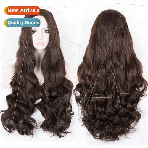 Wigs Europe Women Dark Brown Medium Long Hair Sets Chemical