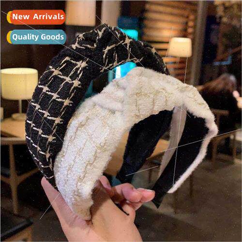 fall winter plaid striped hair bands wide side middle knot p