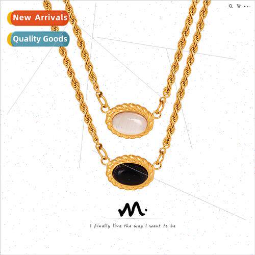 Fashion chain simple inlaid acrylic oval plaque double layer