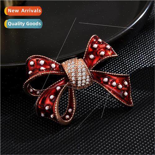 Korea classic retro cubic zirconia bow brooch high-grade bro