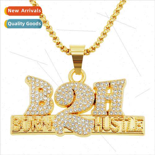 Europe cool full diamonds digal letters pendant necklace men