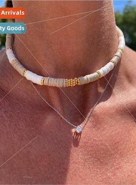 Color clashing splicing soft ceramic round piece necklace 适