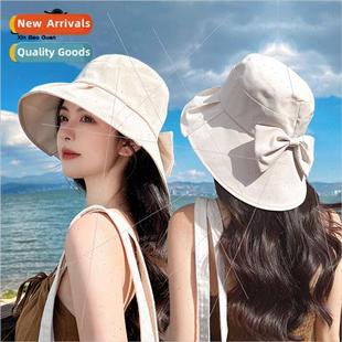 fisherman hat bow summer sun pleated new Korean 8238 female