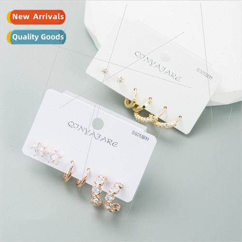 Fashion ins copper plated 18k gold zirconia earrings set tid
