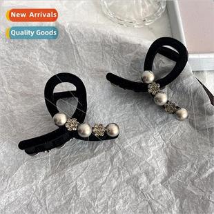 diamond grab clip French black pearl hair simple velvet