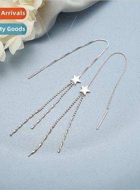 s925 silver Japan stars long wavy earwires pentagram double