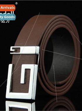 Korea Men Belt Smooth Buckle Casual Women Plate Buckle Trous