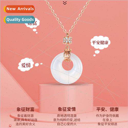 New full diamond peace button necklace female whe jade penda