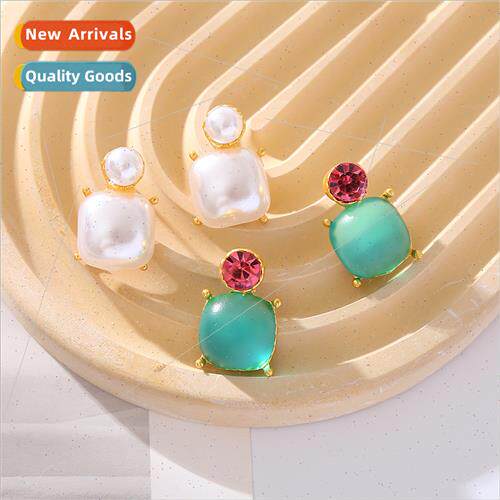 Vintage colorful alloy diamond pearl earrings fashion S925 s