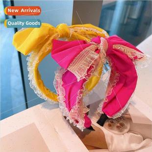 large Korea wooden lace bow wide summer spring retained