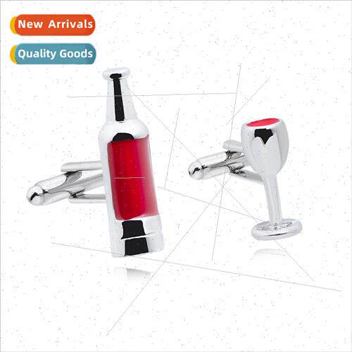 New Red wine bottle wine glass shape asymmetric fun cufflink