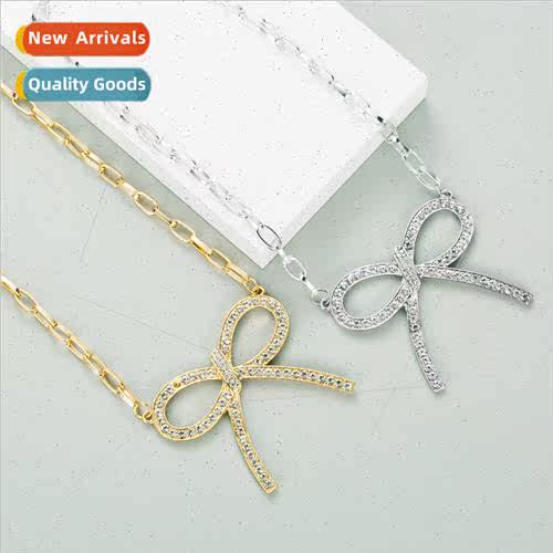 Europe nd bow thick chain necklace alloy rhinestone hip-hop