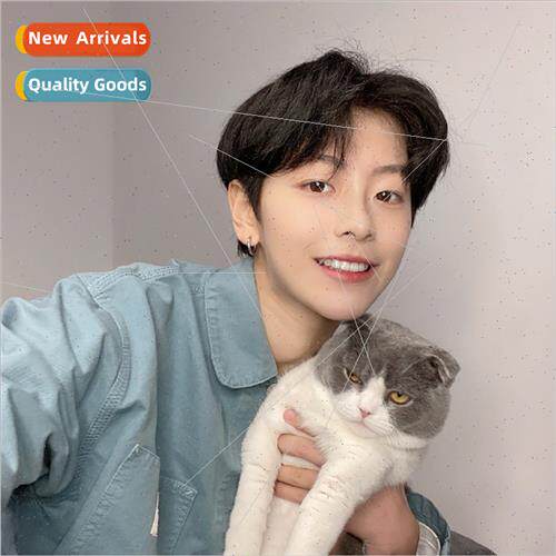 Wig men short hair center parted bangs retro short handsome