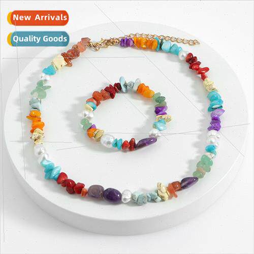 Tropical Boho Stone Necklace Genuine Gold Plated Braided Fre