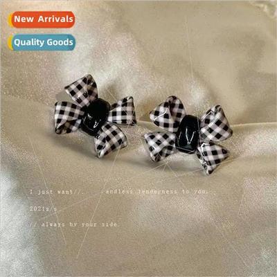 Minimalist ins open square acetate earrings silver pin black