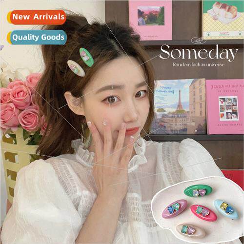 Candy Color Gemstone Hair Clip Rhinestone Oval Acetate Clash
