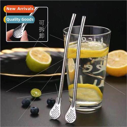 Thickened stainless steel straw spoon all-in-one dual-use re