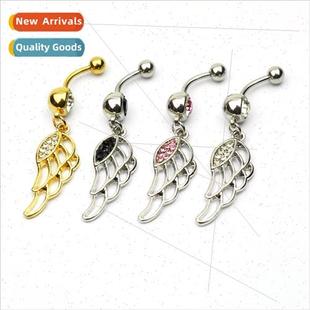 Encrusted Diamond Feather Button Allo Belly Ring Dance