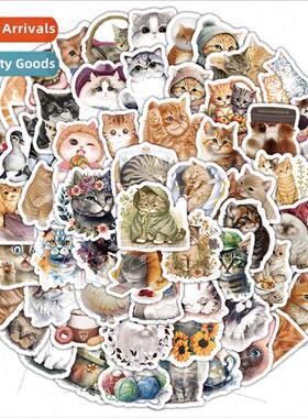 100 cartoon watercolor cat children doodle stickers notebook