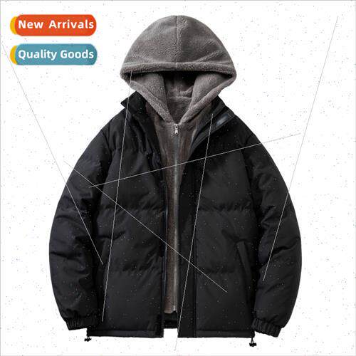 Lamb wool hooded large size fake twoPCS cotton jacket men fa