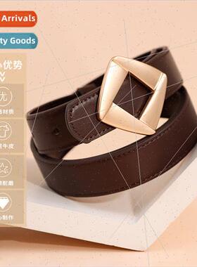 Square convex bead buckle leather belt female simple versati