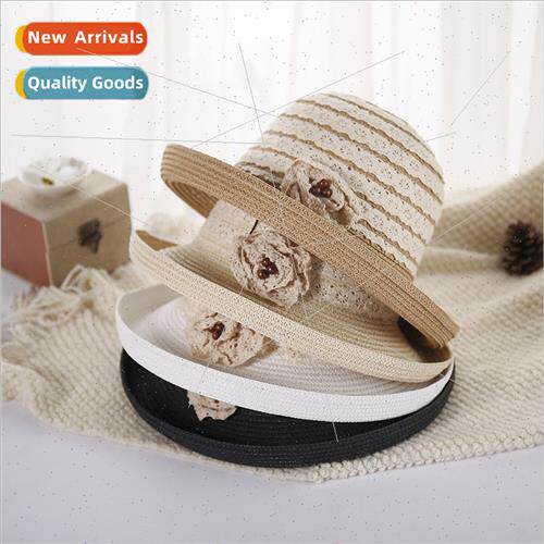 Lace flowers rolled cap straw women sun hat small basin cap