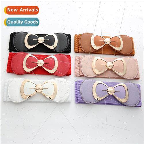 New casual UP elastic creative sweet bow belt alloy buckle e