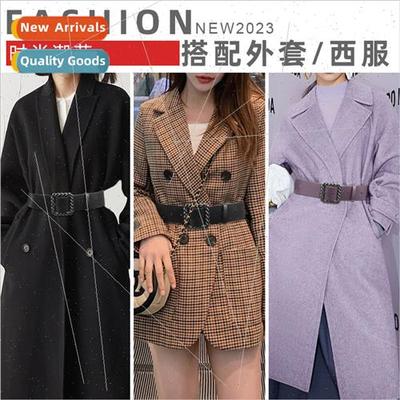 Women belt leather wide versatile jacket sweater windbreaker