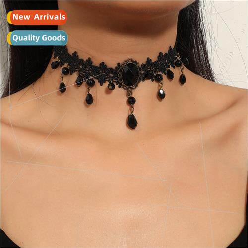 Europe fashion vintage black lace gothic collarbone chain fe
